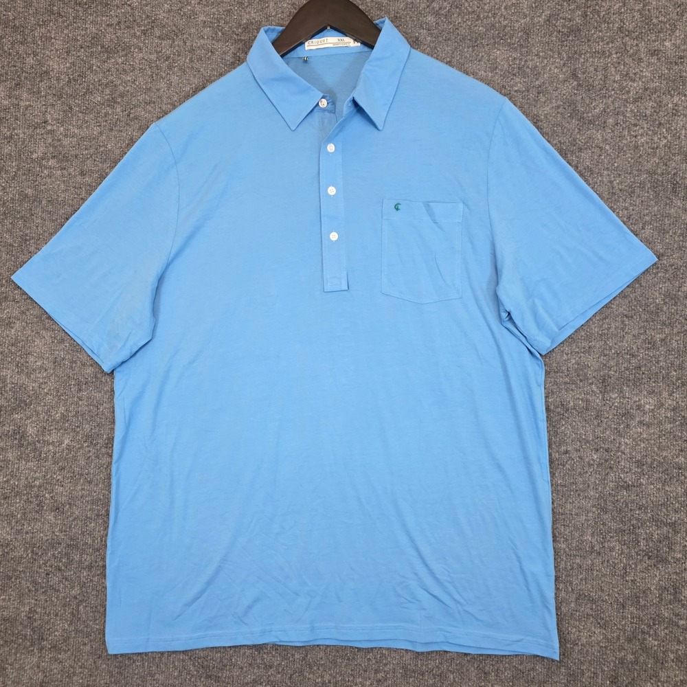 Criquet Polo Shirt Men 2XL Blue Pima Cotton Spandex Short Sleeve Pocket Casual